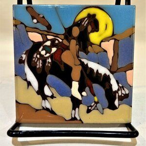 Set 2 VTG 1999 Earthtone End of Trail 4" Tiles American Indians Tucson Arizona